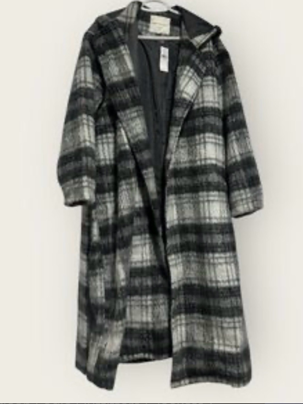 American Eagle Outfitters Black & Gray Plaid Long Coat